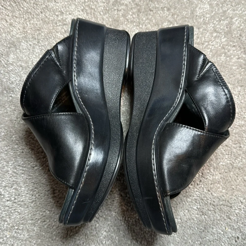 Dansko Buckle Cross Strap Black Leather Wedge Platform Sandal EU 36 US 6.5 - 7 - Picture 5 of 10